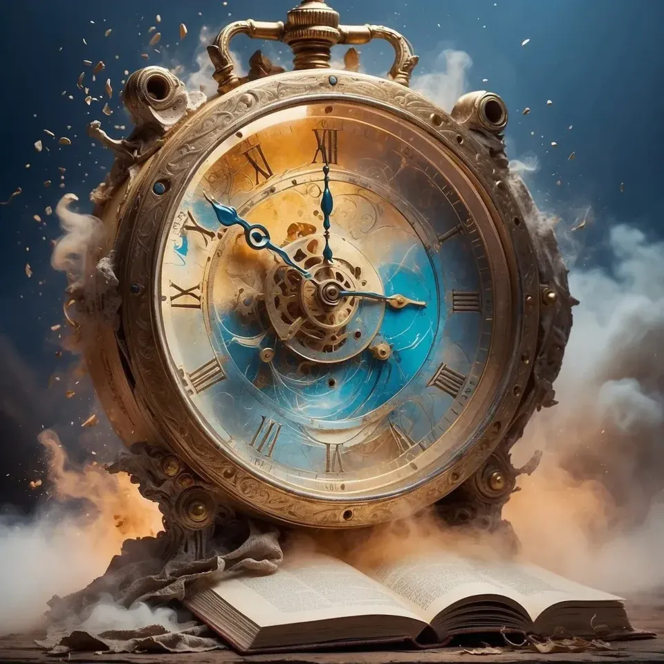 Antique pocket watch resting on the pages of an open book