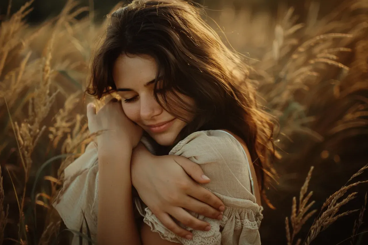 Woman resting her hands gently over her heart